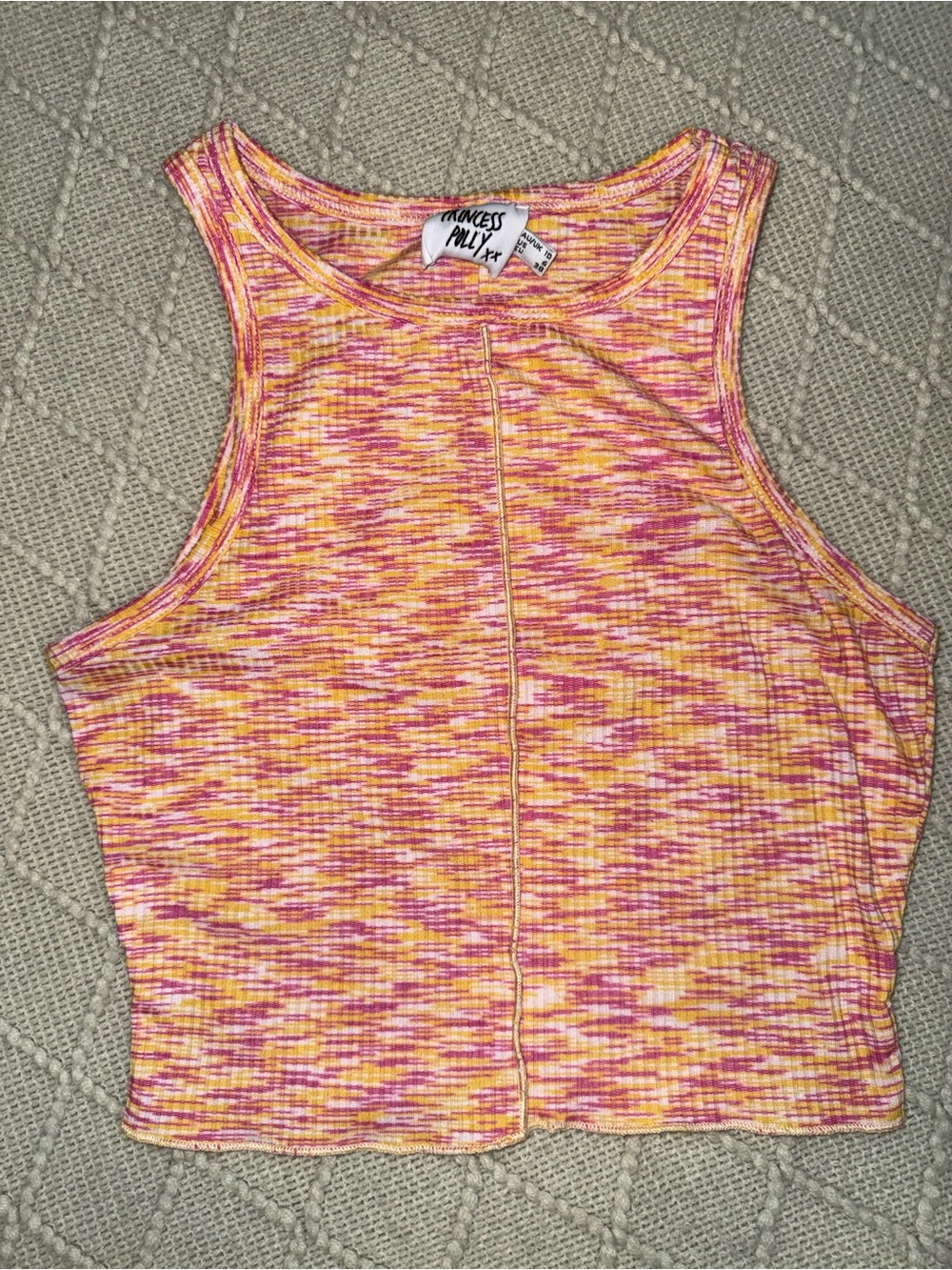 Princess Polly Pink Multi Colored Ribbed Cropped Tank Size 6